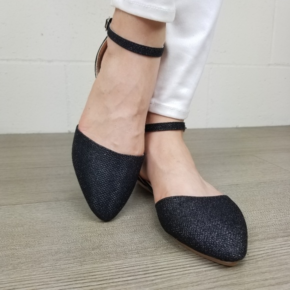 SALE! Shimmery Ankle Strap PointyToe Ballerina Flats - Picture 3 of 3